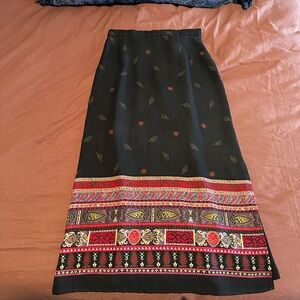 Black Midi Skirt with Eclectic Pattern!
